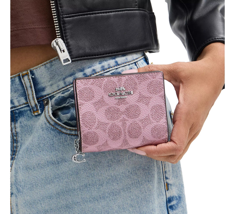 Coach Women's Boxed Snap Wallet And Picture Frame Charm In Signature Canvas Signature Canvas Pink/Silver
