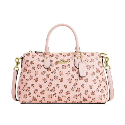 Coach Women's Georgia Satchel Bag With Rose Print Gold/Blush Multi