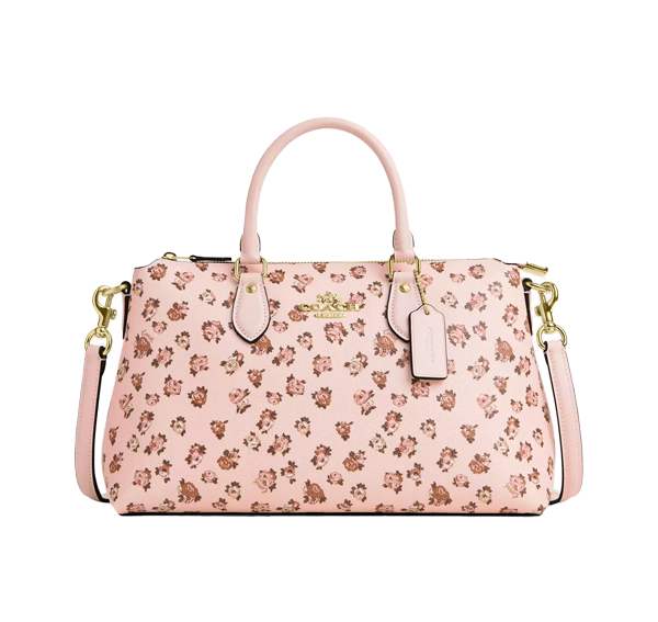 Coach Women's Georgia Satchel Bag With Rose Print Gold/Blush Multi