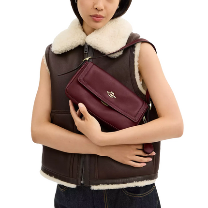 Coach Women's Etta Small Flap Shoulder Bag Gold/Maroon