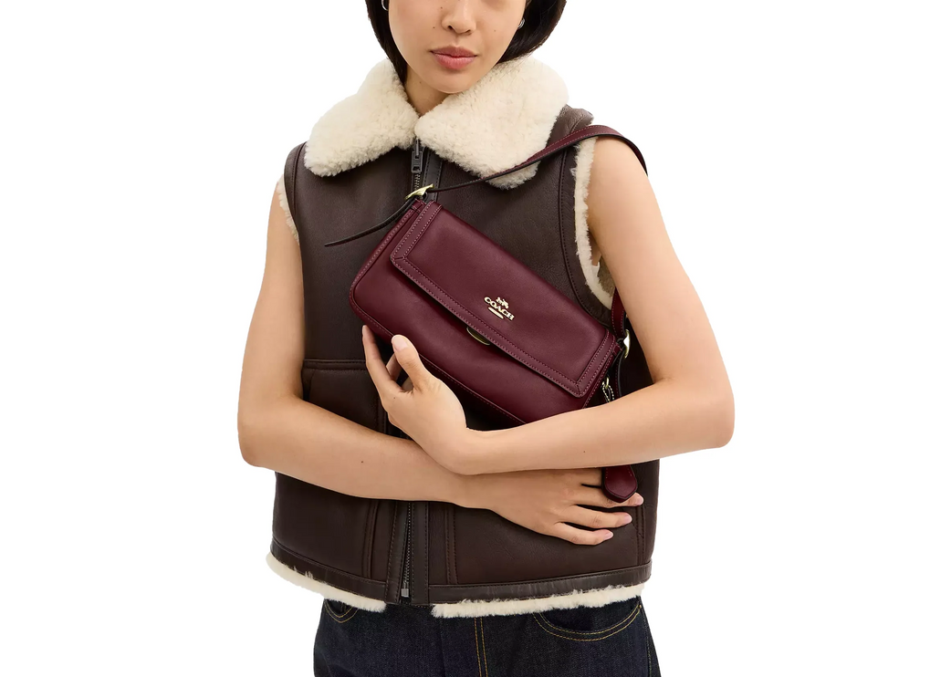 Coach Women's Etta Small Flap Shoulder Bag Gold/Maroon