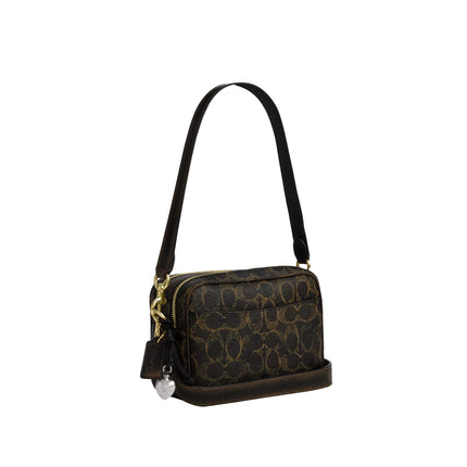 Coach Women's Mini Carey Crossbody Bag In Loved Signature Canvas Gold/Brown