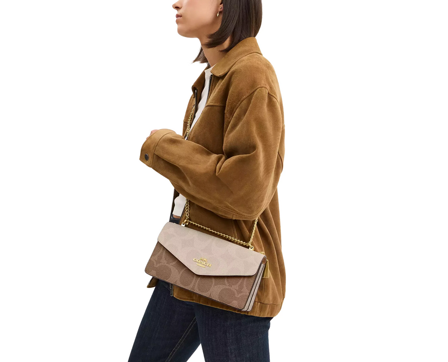 Coach Women's Klare Envelope Crossbody Bag In Blocked Signature Canvas Gold/Sand/Tan