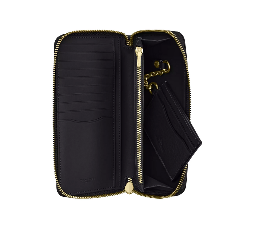 Coach Women's Long Zip Around Wallet With Detachable Card Case Gold/Black
