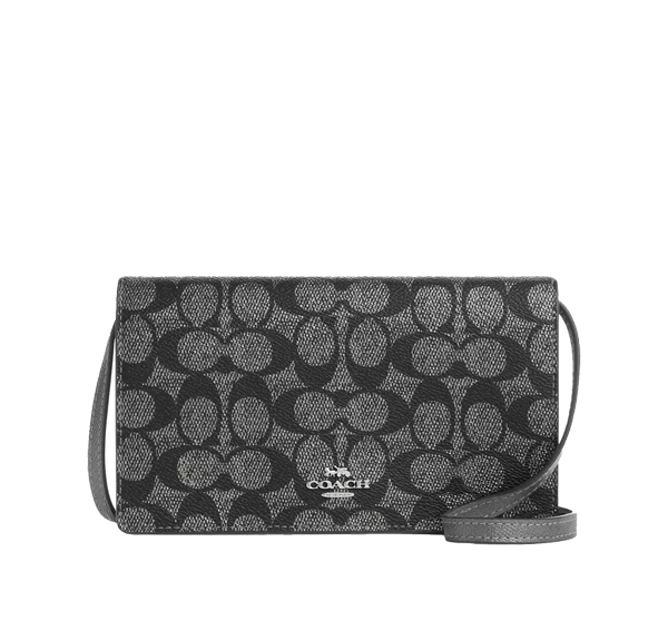 Coach Women's Anna Foldover Clutch Crossbody Bag In Signature Canvas Silver/Gunmetal Multi