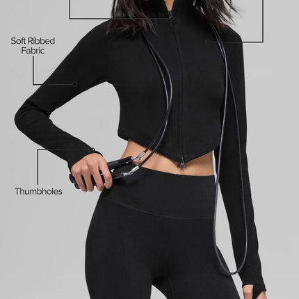 alo Women's Seamless Two Tone Rib Jacket Black