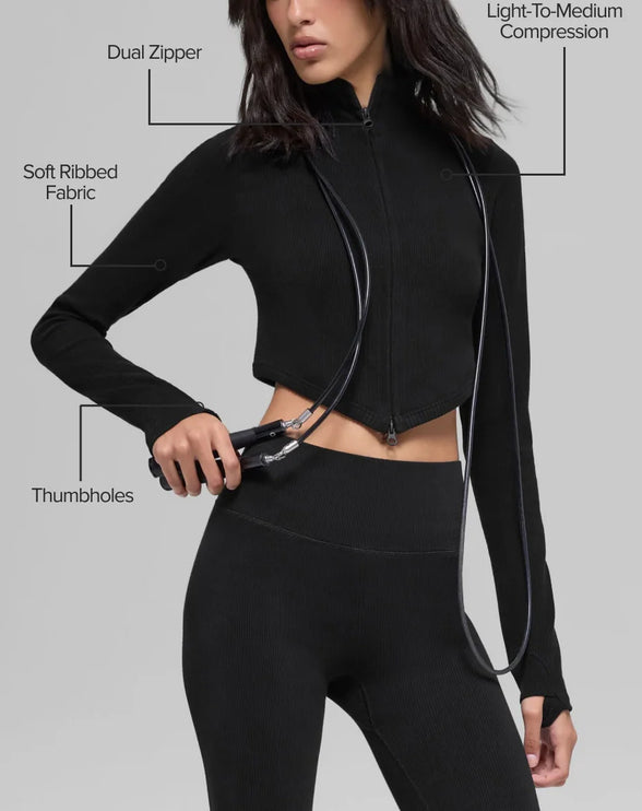 alo Women's Seamless Two Tone Rib Jacket Black