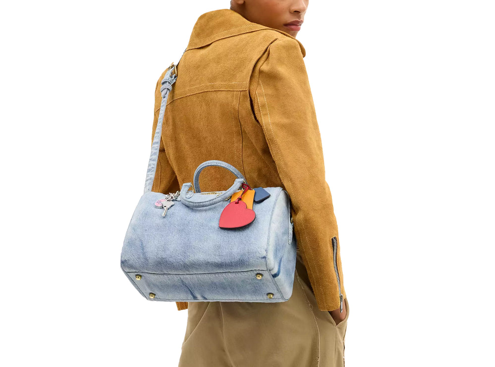 Coach Women's Rowan Large Satchel Bag In Loved Denim With Charms Gold/Light Indigo