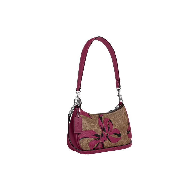 Coach Women's Teri Mini Crossbody Bag In Signature Canvas With Bow Print Silver/Tan/Pink Multi