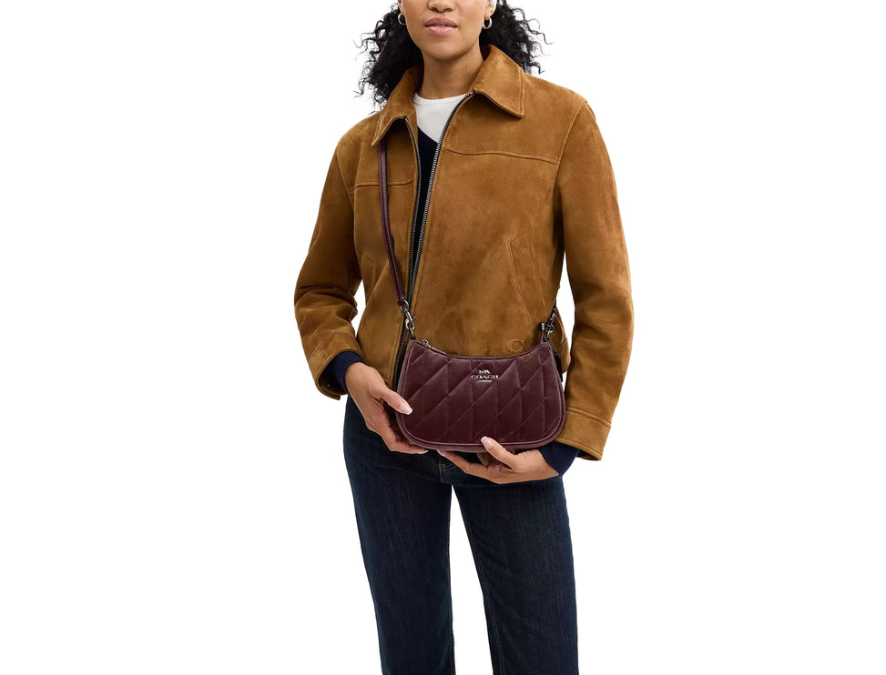 Coach Women's Teri Shoulder Bag In Organic Cotton With Quilting Gunmetal/Burgundy