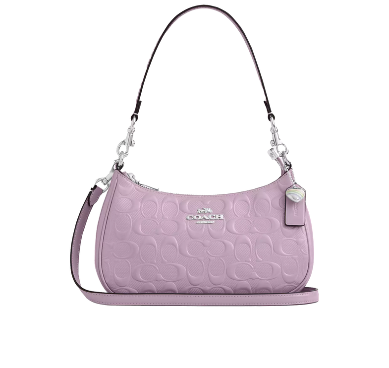 Coach Women's Teri Shoulder Bag In Signature Leather With Heart Charm Silver/Light Violet
