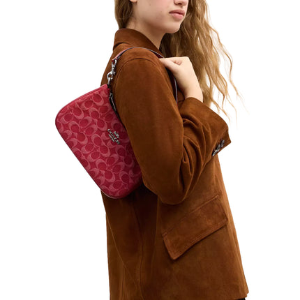 Coach Women's Teri Shoulder Bag In Signature Denim Silver/True Red