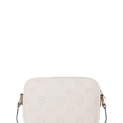 Michael Kors Women's Jet Set Travel Large Logo Debossed Camera Crossbody Bag Light Cream/Gold