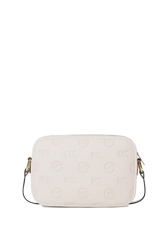 Michael Kors Women's Jet Set Travel Large Logo Debossed Camera Crossbody Bag Light Cream/Gold