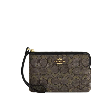 Coach Women's Corner Zip Wristlet In Signature Jacquard Charcoal/Gold