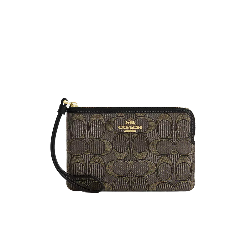 Coach Women's Corner Zip Wristlet In Signature Jacquard Charcoal/Gold