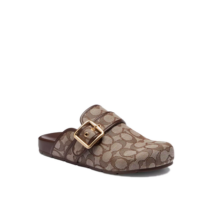 Coach Women's Archival Buckle Clog In Signature Jacquard Oak/Maple