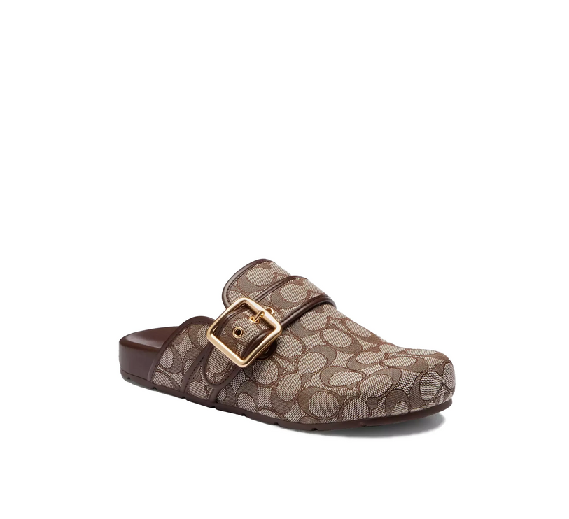 Coach Women's Archival Buckle Clog In Signature Jacquard Oak/Maple