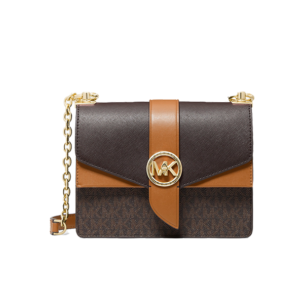 Michael Kors Women's Greenwich Small Color-Block Logo and Saffiano Leather Crossbody Bag Brown/Acorn