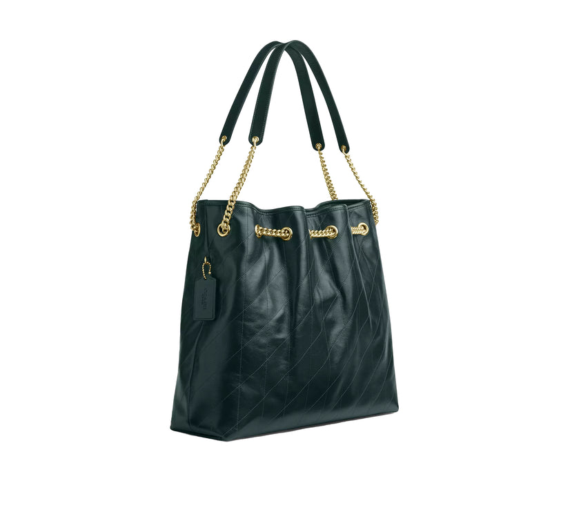 Coach Women's Evelyn Large Shoulder Bag With Quilting Gold/Dark Teal