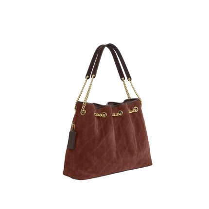 Coach Women's Evelyn Shoulder Bag With Quilting Suede/Gold