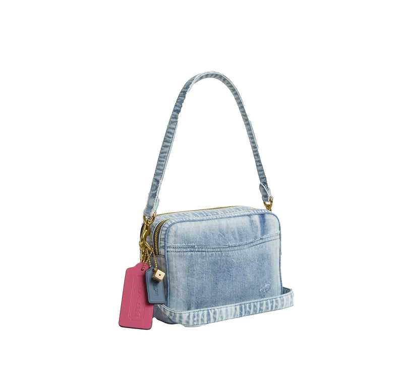 Coach Women's Carey Crossbody Bag In Loved Denim With Charms Gold/Light Indigo