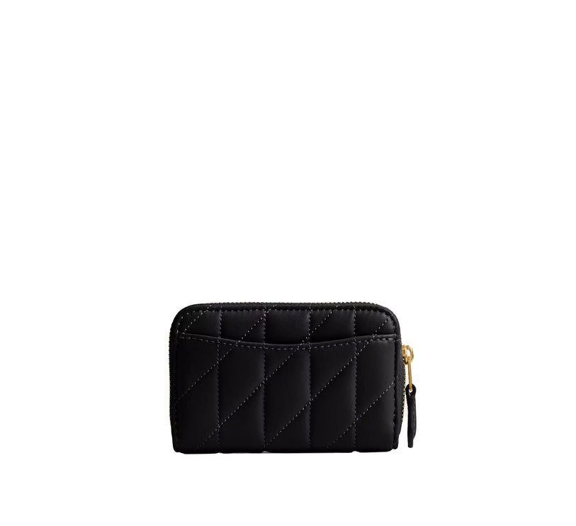 Coach Women's Essential Small Zip Around Card Case With Pillow Quilting Brass/Black