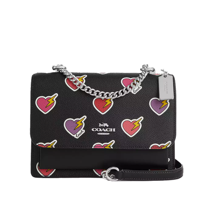 Coach Women's Klare Crossbody Bag With Heart Bolt Print Silver/Black Multi