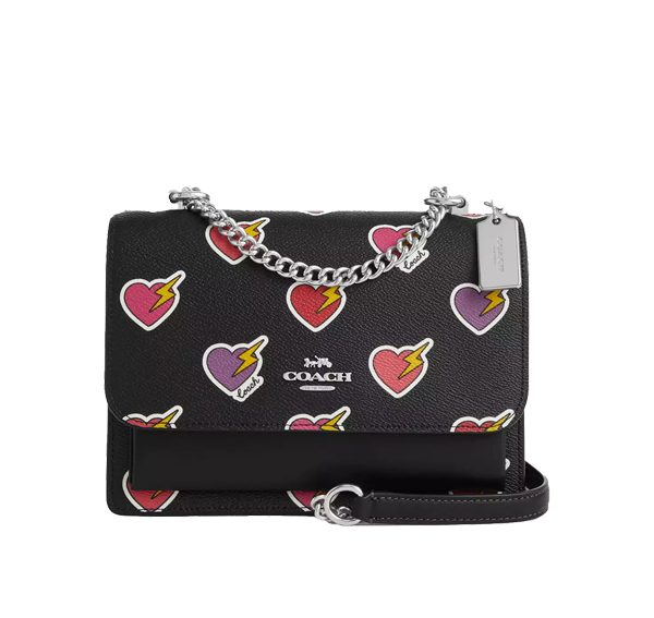 Coach Women's Klare Crossbody Bag With Heart Bolt Print Silver/Black Multi