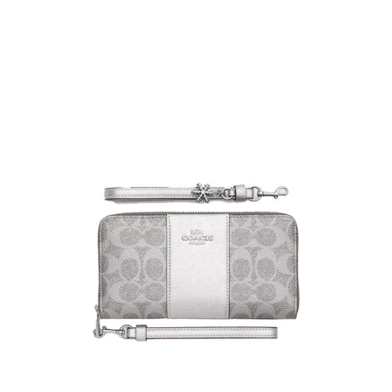 Coach Women's Boxed Long Zip Around Wallet In Signature Canvas Silver
