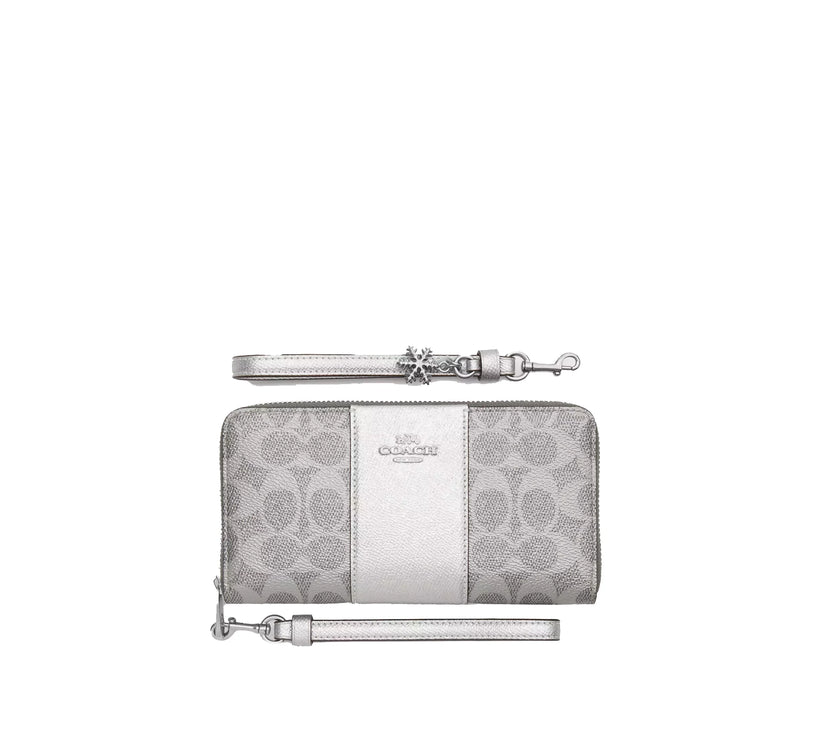 Coach Women's Boxed Long Zip Around Wallet In Signature Canvas Silver