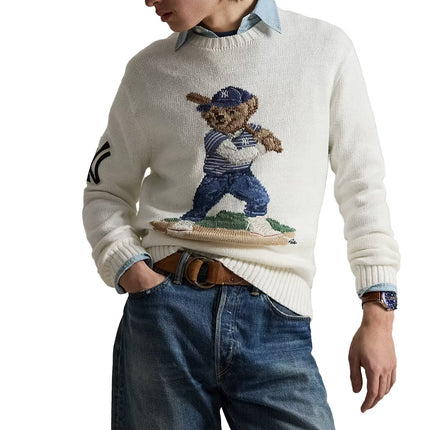 Polo Ralph Lauren Men's Polo Ralph Lauren Yankees Bear Sweater Deckwash White Combo