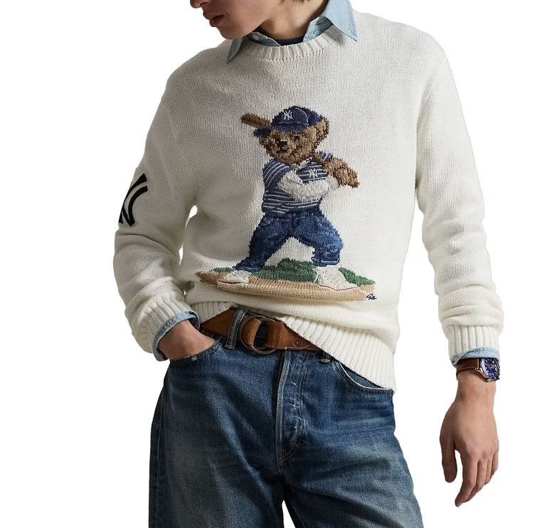 Polo Ralph Lauren Men's Polo Ralph Lauren Yankees Bear Sweater Deckwash White Combo