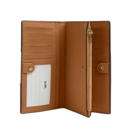 Coach Women's Slim Zip Wallet In Signature Canvas With Stripe Gold/Light Khaki/Chalk Lt Saddle