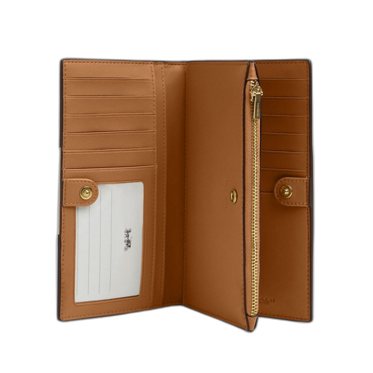 Coach Women's Slim Zip Wallet In Signature Canvas With Stripe Gold/Light Khaki/Chalk Lt Saddle