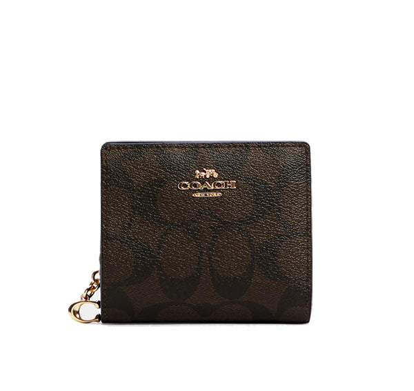 Coach Women's Snap Wallet In Signature Canvas Gold/Brown Black
