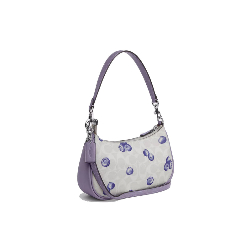 Coach Women's Teri Shoulder Bag In Signature Canvas With Blueberry Print  Silver/Chalk/Light Violet