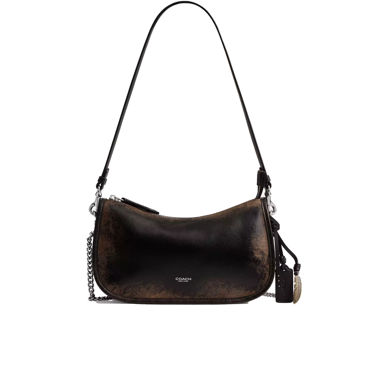 Coach Women's Waverly Bag In Loved Leather Silver/Black Brown