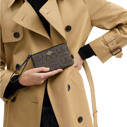 Coach Women's Corner Zip Wristlet In Signature Jacquard Charcoal/Gold