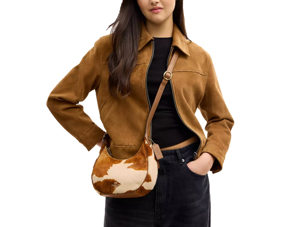 Coach Women's Emily Shoulder Bag In Haircalf With Cow Print Gold/Cow Multi
