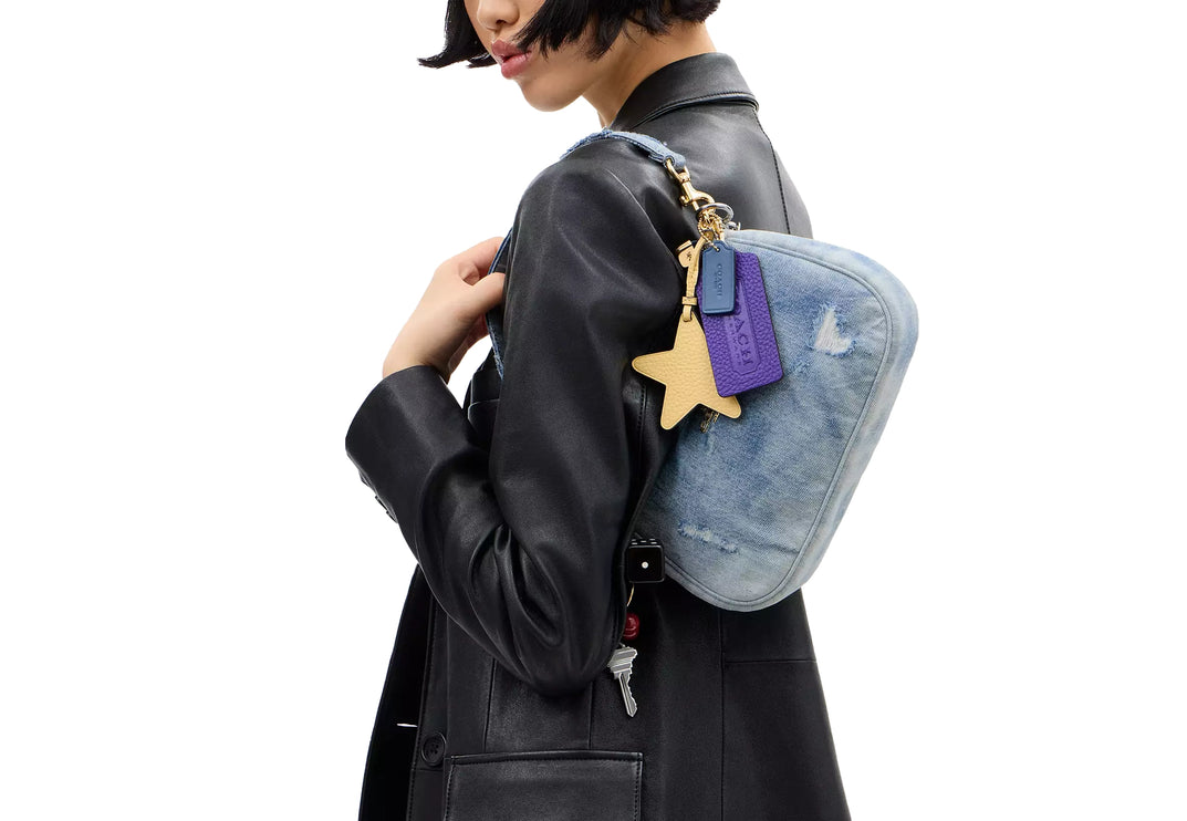 Coach Women's Teri Shoulder Bag In Loved Denim With Charms Gold/Light Indigo