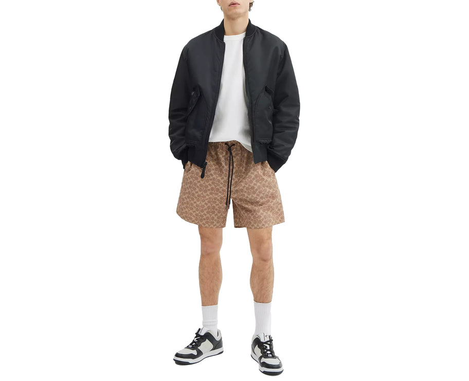 Coach Men's Signature Swim Trunks In Recycled Polyester Tan Signature