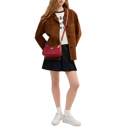 Coach Women's Teri Shoulder Bag In Signature Denim Silver/True Red