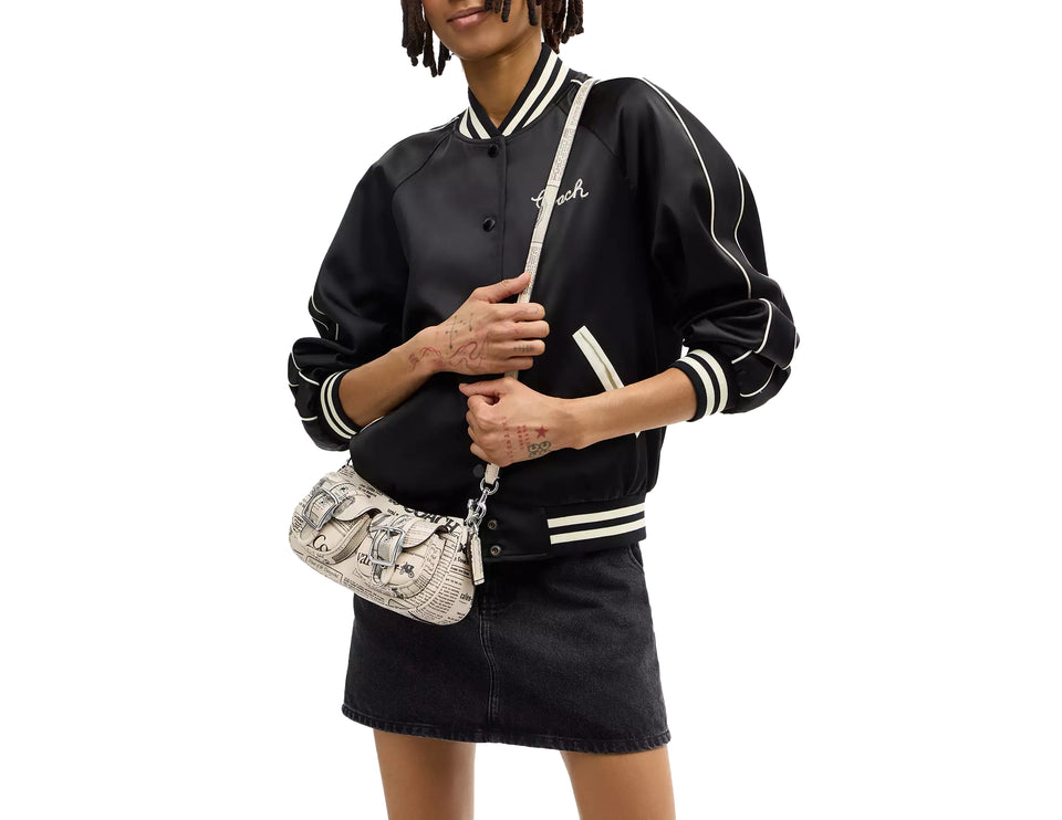 Coach Women's Ashton Shoulder Bag With Newspaper Print Silver/Chalk Multi