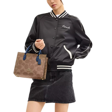 Coach Women's Maggie Small Tote Bag In Signature Canvas Gold/Tan/Deep Blue