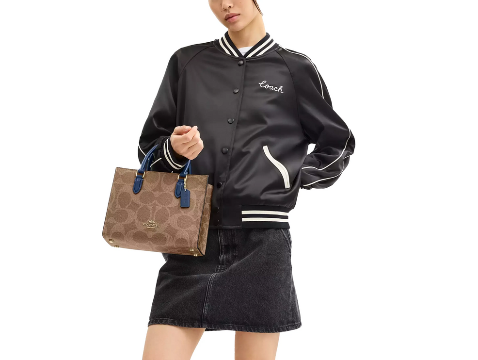 Coach Women's Maggie Small Tote Bag In Signature Canvas Gold/Tan/Deep Blue