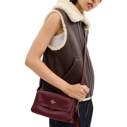 Coach Women's Etta Small Flap Shoulder Bag Gold/Maroon