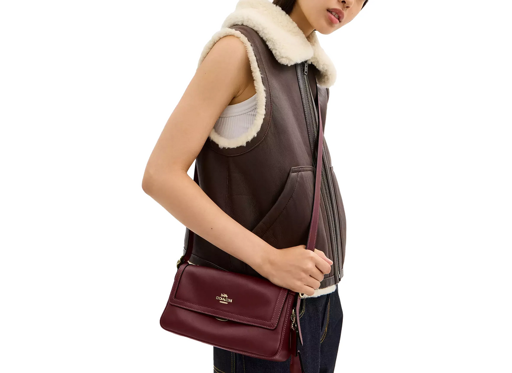 Coach Women's Etta Small Flap Shoulder Bag Gold/Maroon