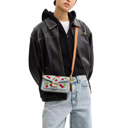 Coach Women's Tabby Shoulder Bag 20 With Cherry Embroidery Brass/Denim