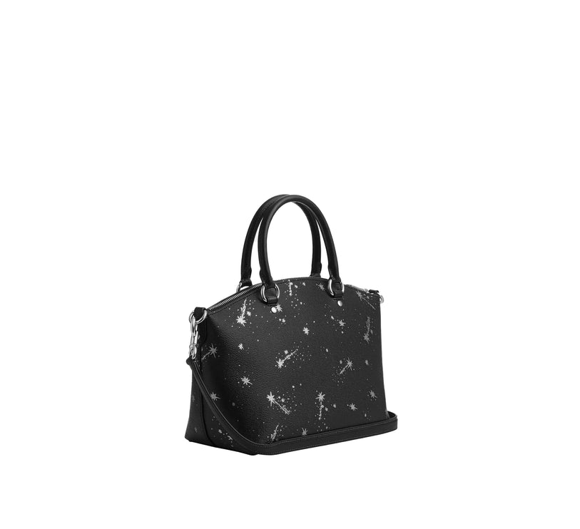 Coach Women's Sadie Satchel Bag With Star Print Black/Silver
